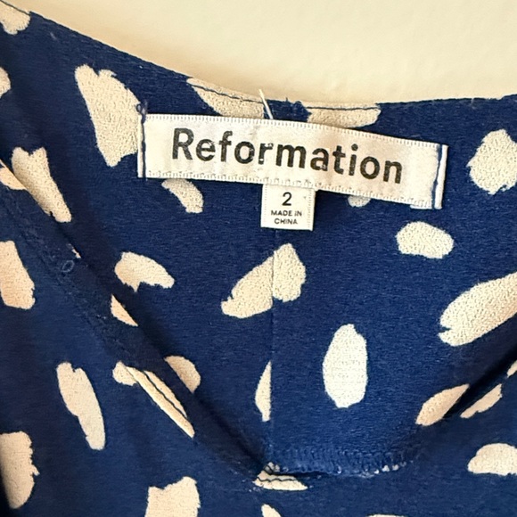 Reformation Blue Polka Dot Slip Dress with Slit - Picture 2 of 5